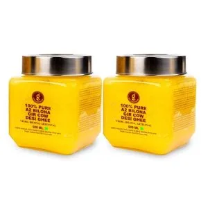 A2 Pure Desi Gir Cow Ghee Vedic Bilona Method 500 ML Combo Pack of 2