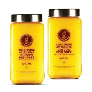 A2 Pure Desi Gir Cow Ghee Vedic Bilona Method 1000 ML Combo Pack of 2